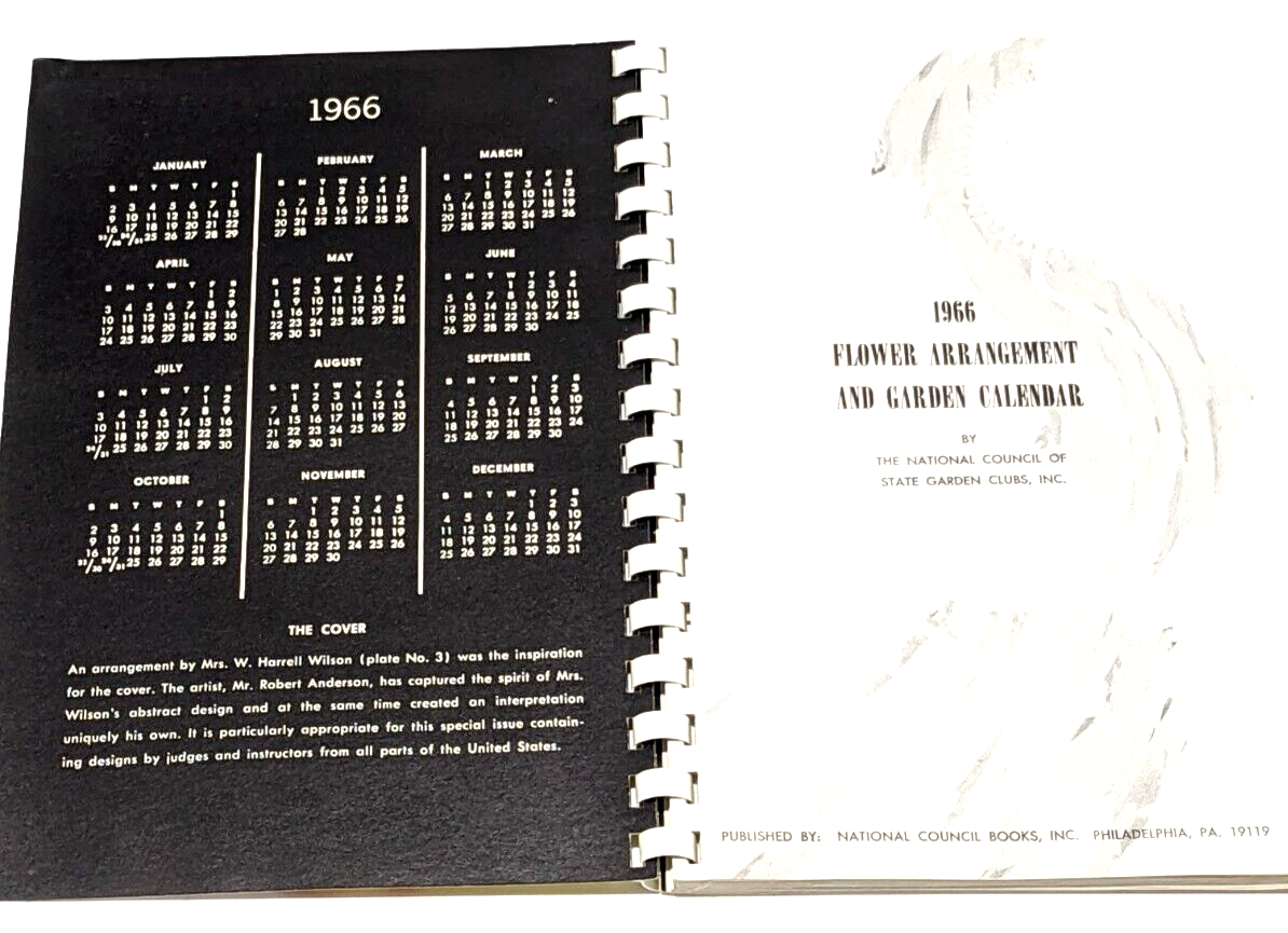 1966 Flower Arrangement & Garden Calendar By National Council Of State Garden Cl