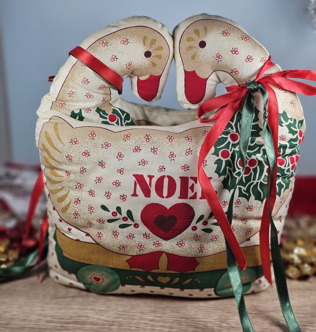 Vintage Handmade Christmas Swans Noel Pillow