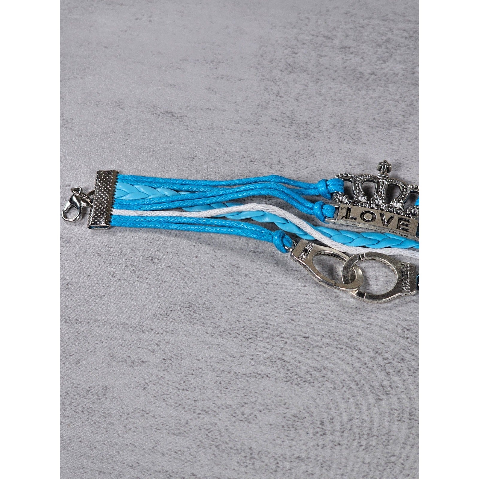 Blue Crown Love Child Bracelet Handcuff Charm Multi Strand