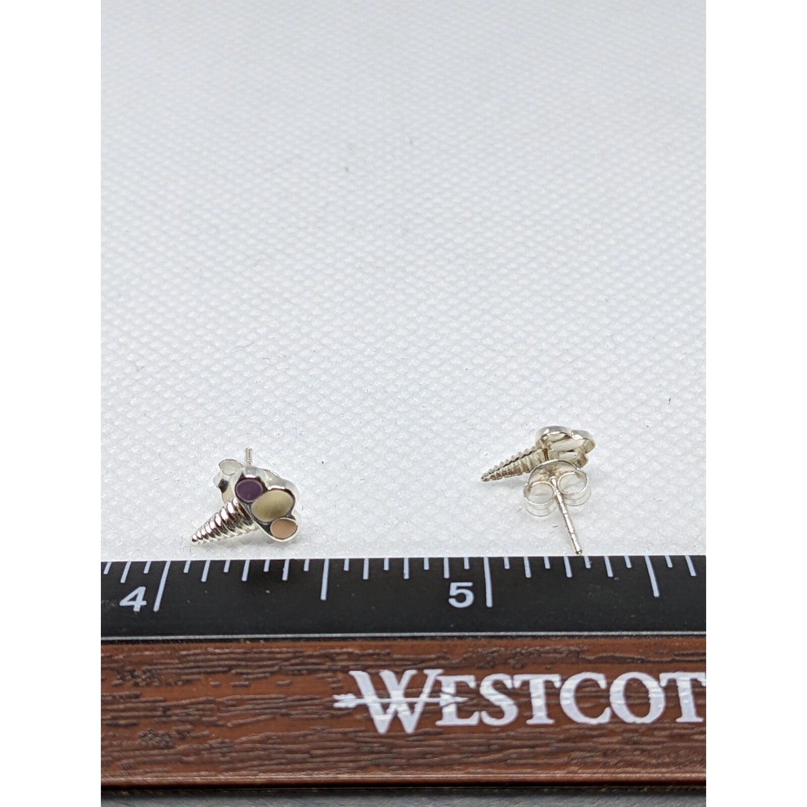 Vintage Set of 925 Sterling Silver Ice Cream Cone Stud Earrings Enamel Cute Fun