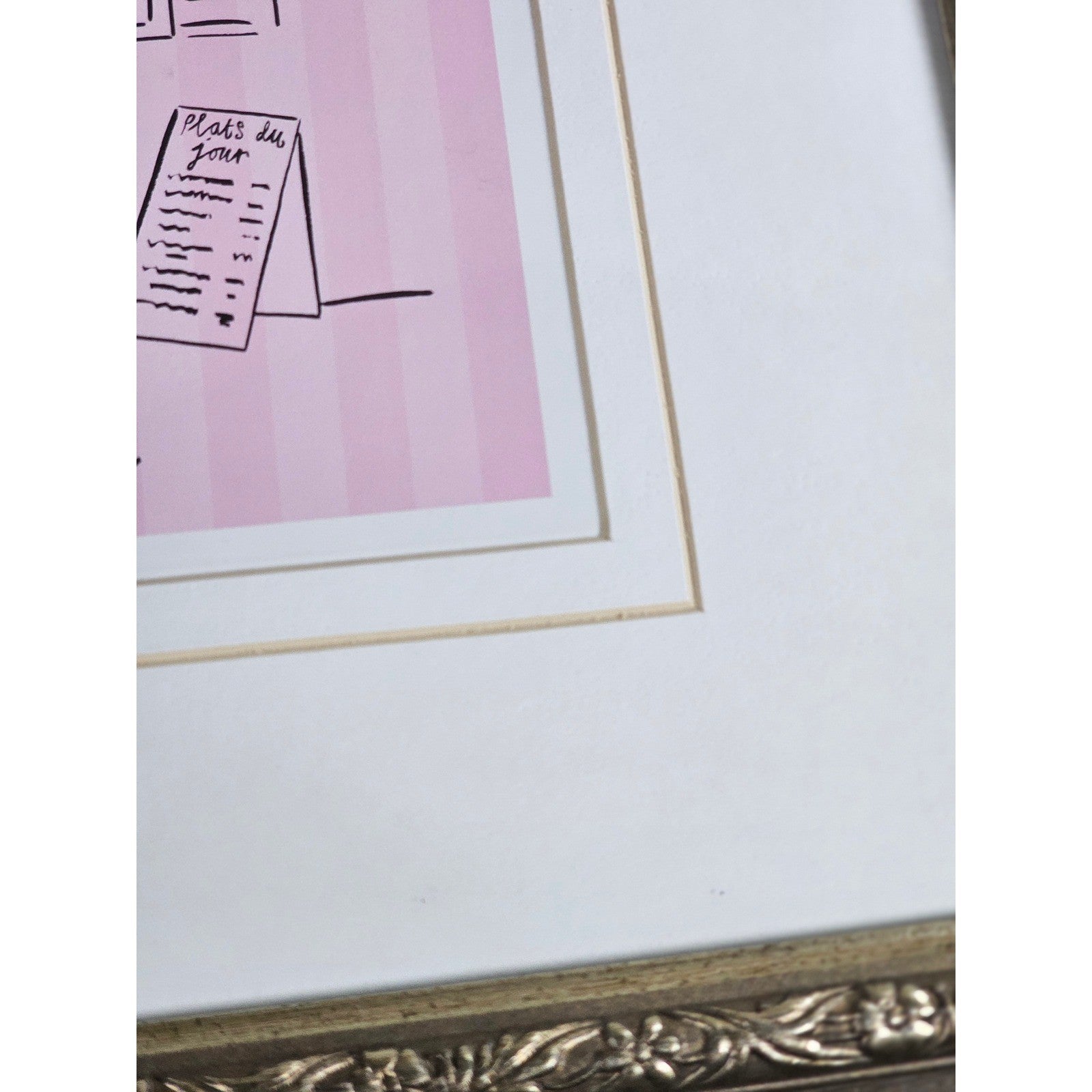 Vintage French Café Framed Art Print Pink Bistro Illustration 13x13