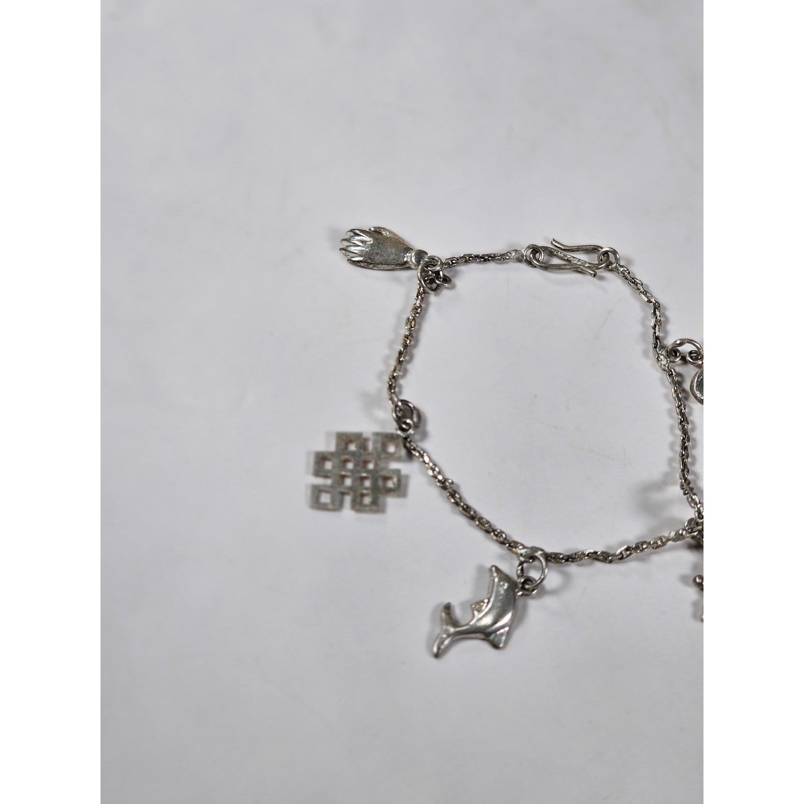 Vintage Silver Charm Bracelet Dolphin Clover Nautical Theme