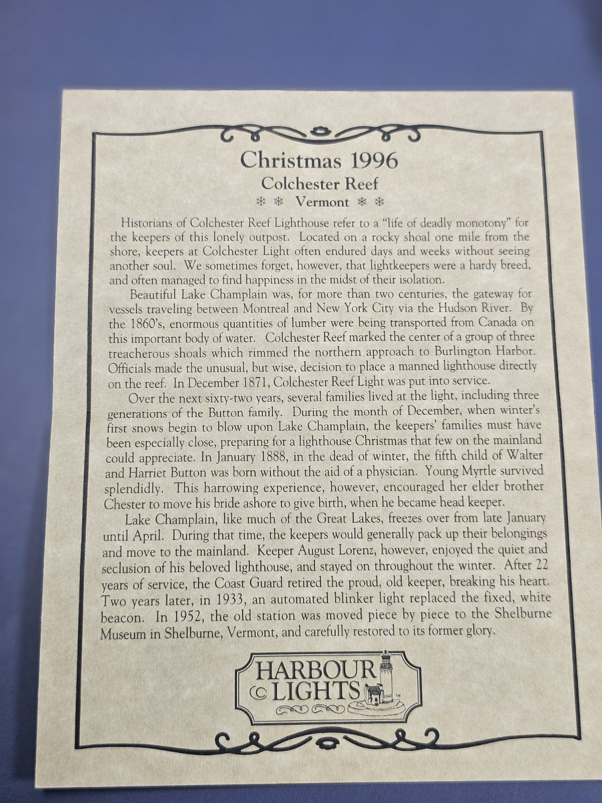 Vintage Harbour Lights Christmas 1996 Colchester Reef Lighthouse #701