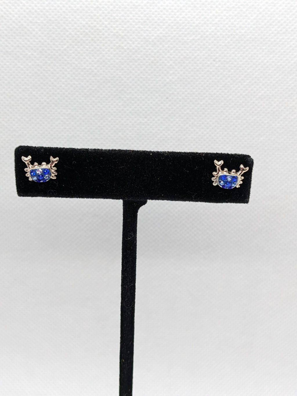 925 Sterling Silver Crab with Blue Stone Shell Stud Earrings