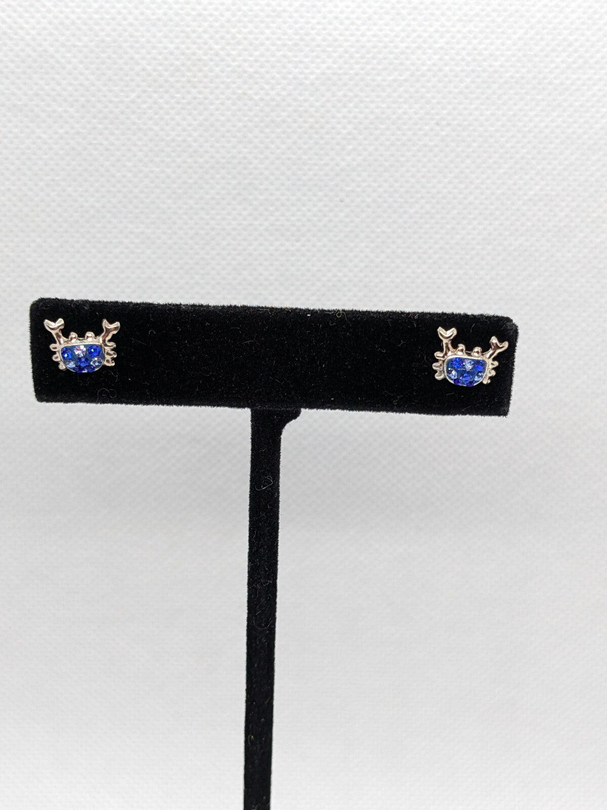 925 Sterling Silver Crab with Blue Stone Shell Stud Earrings