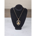 Vintage Gold Tone Buddha Cameo Pendant Necklace Black Oval Medallion