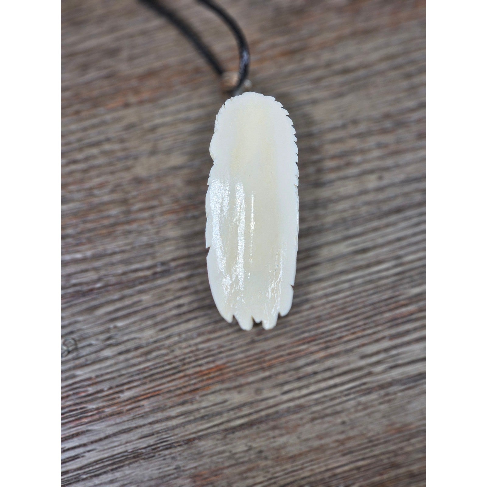 Vintage Carved Buffalo Bone Bear & Eagle Pendant Necklace – Hand Carved Totem 3"