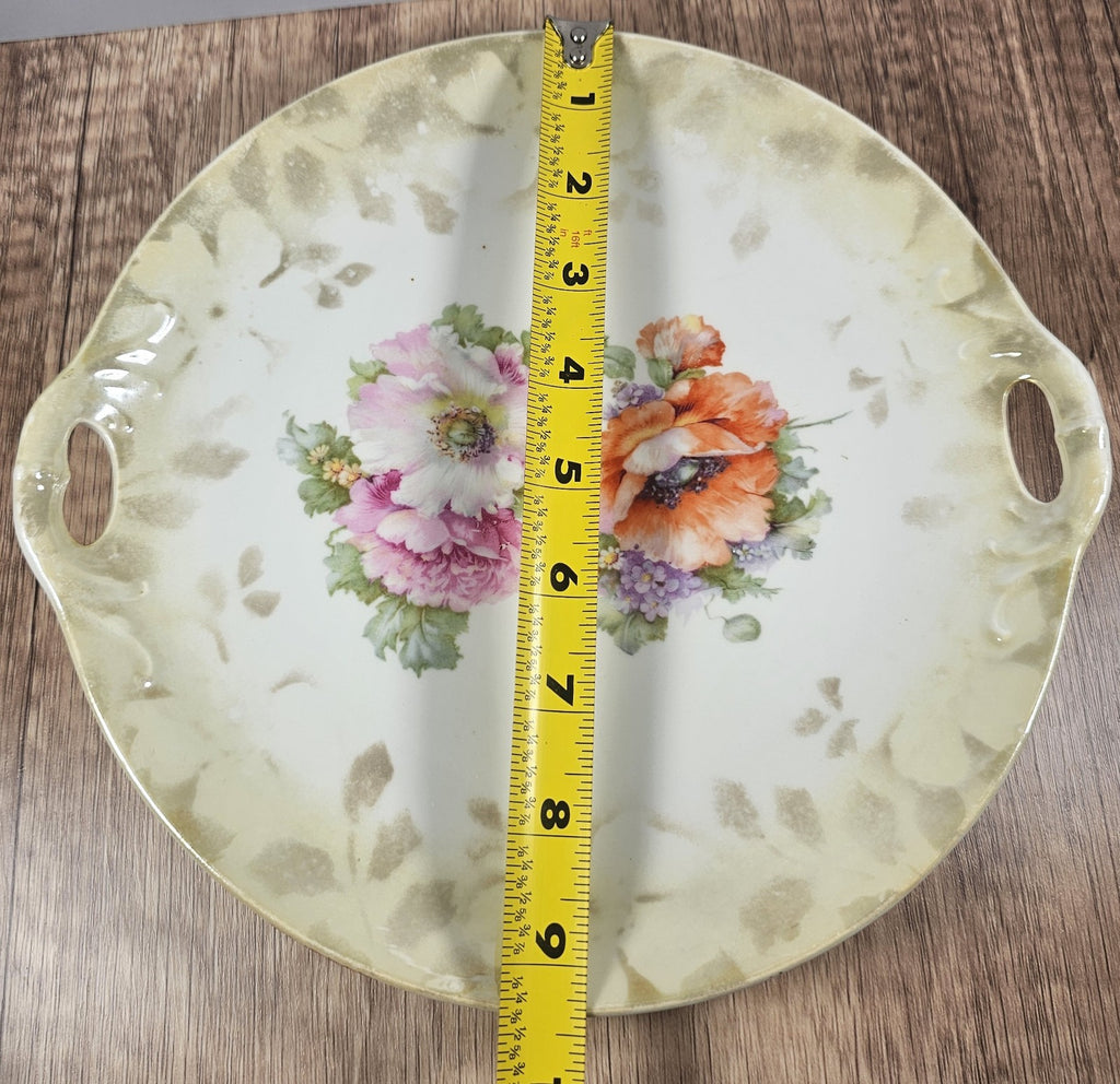Germany Porcelain 2 Handle Cake Serving Plate Hand Painted Flowers