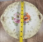 Germany Porcelain 2 Handle Cake Serving Plate Hand Painted Flowers