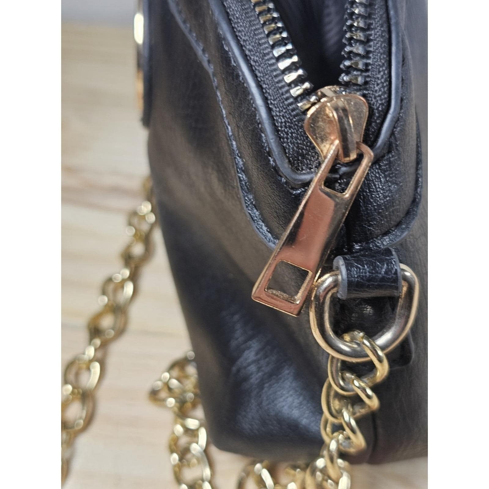 Black Leather Purse Gold Chain Strap Vintage Crossbody Bag