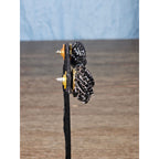 Vintage Black Beaded Knot Stud Earrings Gold Tone Post Statement