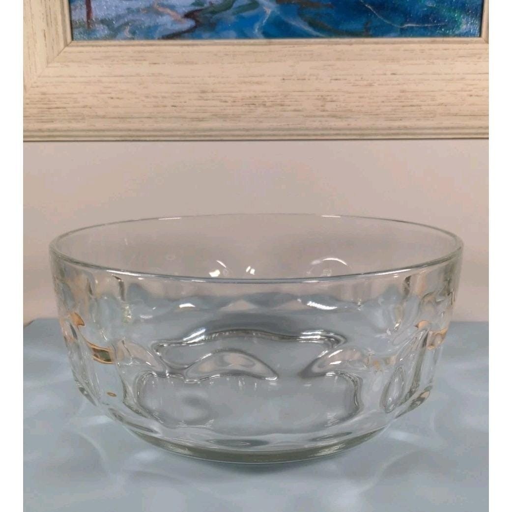 Vintage D'Arcoroc France Thumbprint Crystal Bowl 8.5" Clear Glass