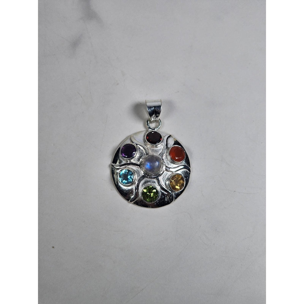 Vintage Sterling Silver Multistone Pendant .925 Artisan Style No Chain