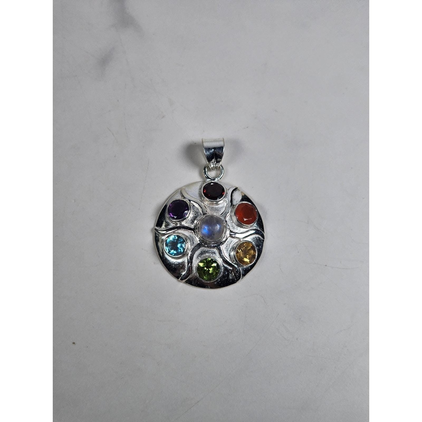Vintage Sterling Silver Multistone Pendant .925 Artisan Style No Chain