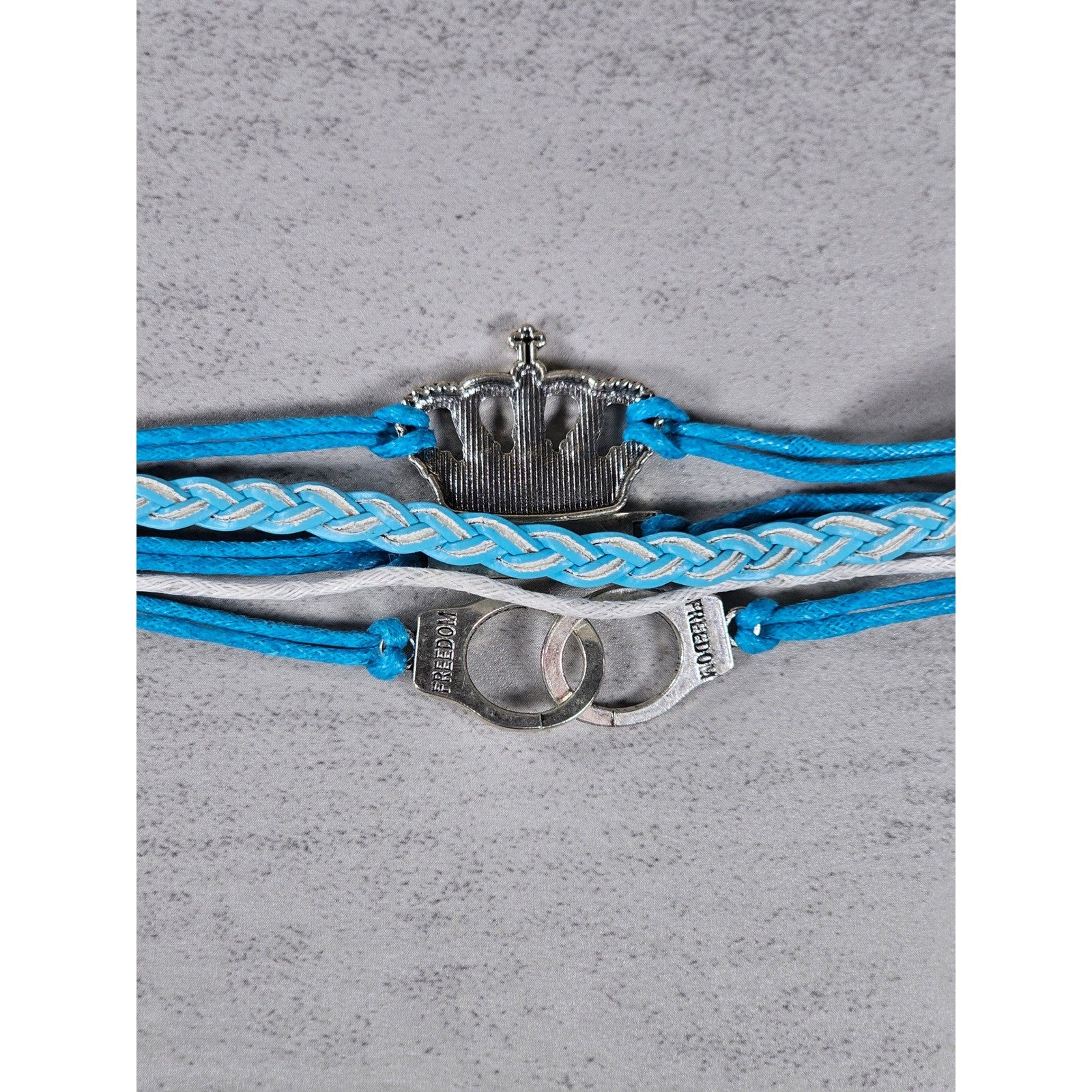 Blue Crown Love Child Bracelet Handcuff Charm Multi Strand