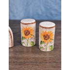 Vintage Sunflower Salt & Pepper Shakers with Matching Napkin Holder Set