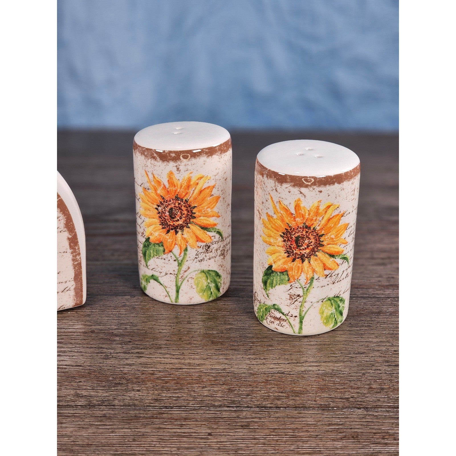 Vintage Sunflower Salt & Pepper Shakers with Matching Napkin Holder Set