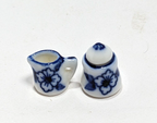 Dollhouse Tea Set with Blue White Floral Ceramic 1:12 Scale Miniature