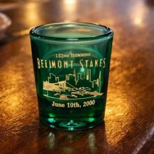 Belmont Stakes Shot Glass 2000 Green Horse Racing Souvenir