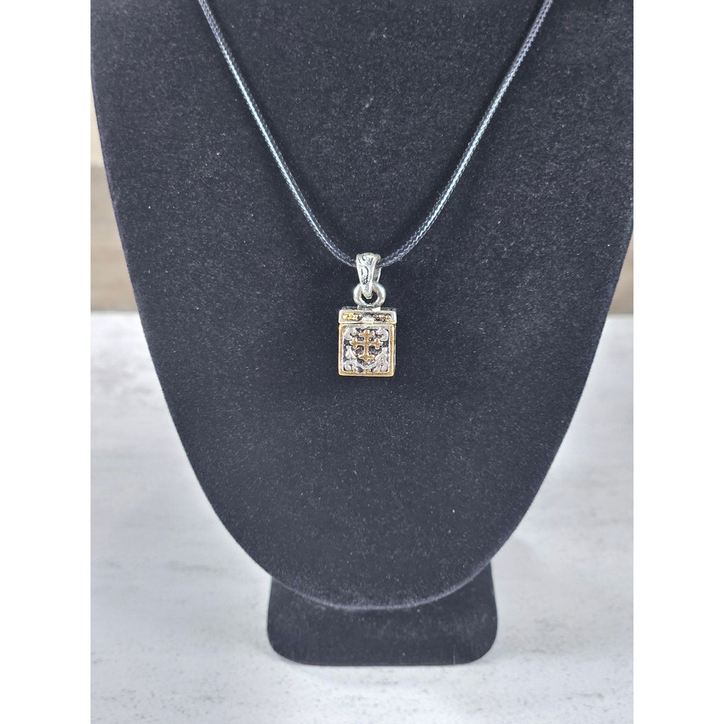 Vintage Cross Prayer Box Necklace Gold Tone Silver Religious Charm