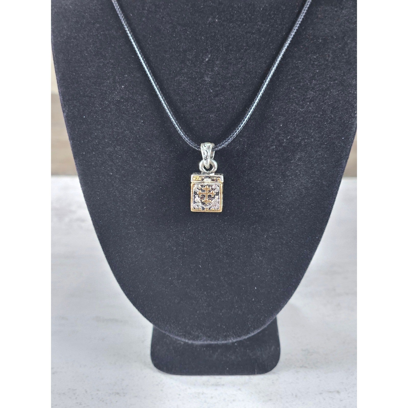 Vintage Cross Prayer Box Necklace Gold Tone Silver Religious Charm
