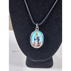 Vintage Religious Shepherd Pendant Aqua Blue Medallion