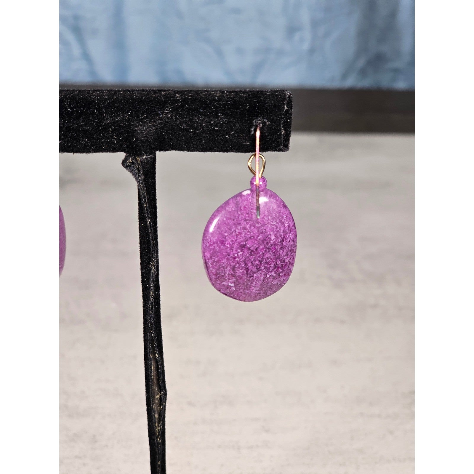 Purple Stone Drop Earrings Handmade Dangle Earrings Vintage Style