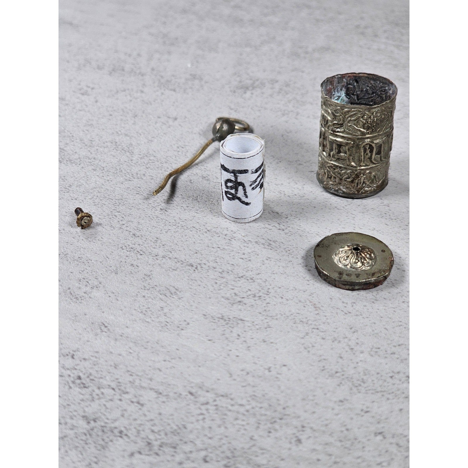 Vintage Asian Prayer Wheel Pendant Necklace Cylinder Scroll Charm