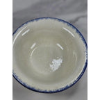 Vintage Hand-Turned Spongeware Bowl Blue Rim 4.5 Inch Rustic Pottery