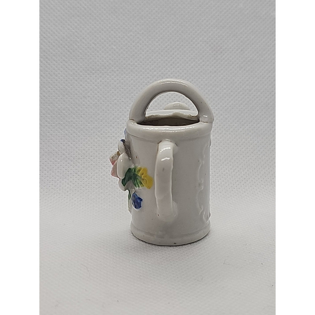 Miniature Vintage Porcelain Watering Can Figurine Roses Gold Trim Japan 2″