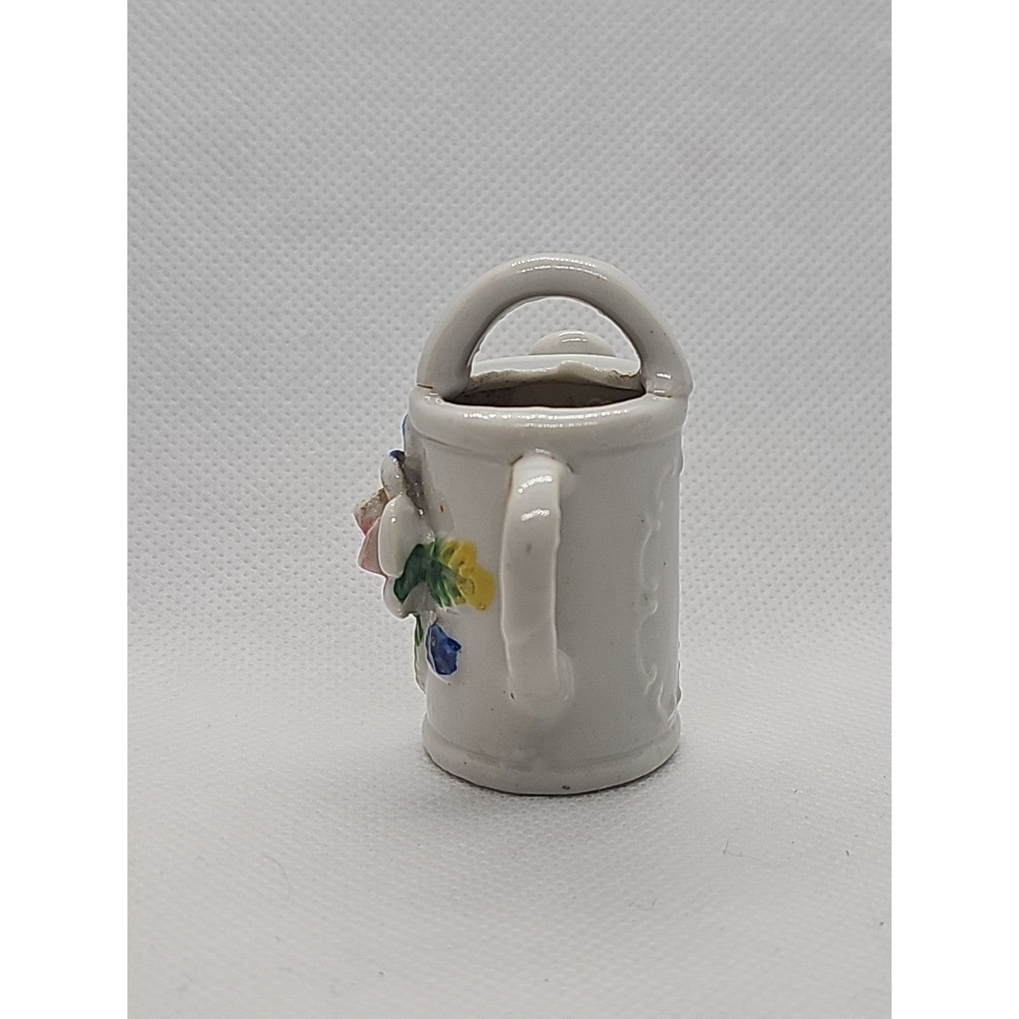 Miniature Vintage Porcelain Watering Can Figurine Roses Gold Trim Japan 2″