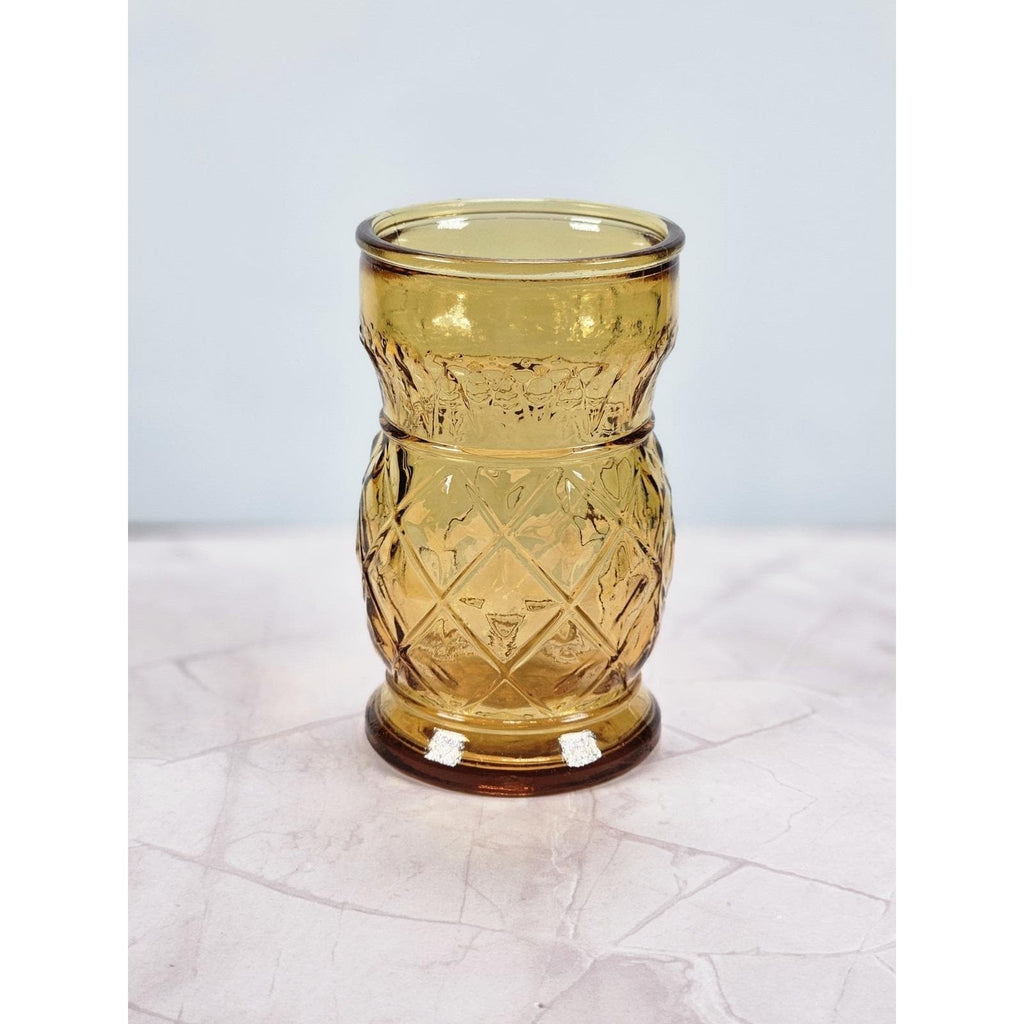Vintage Wheaton Amber Pineapple Glass | Textured Mid Century Drinkware