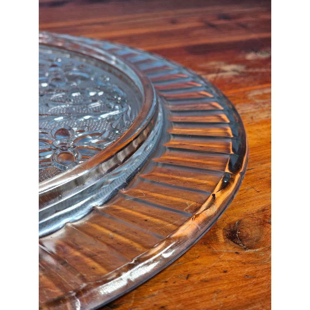 Vintage Pressed Glass Floral Cake Plate | 13" Clear Glass Serving Platter