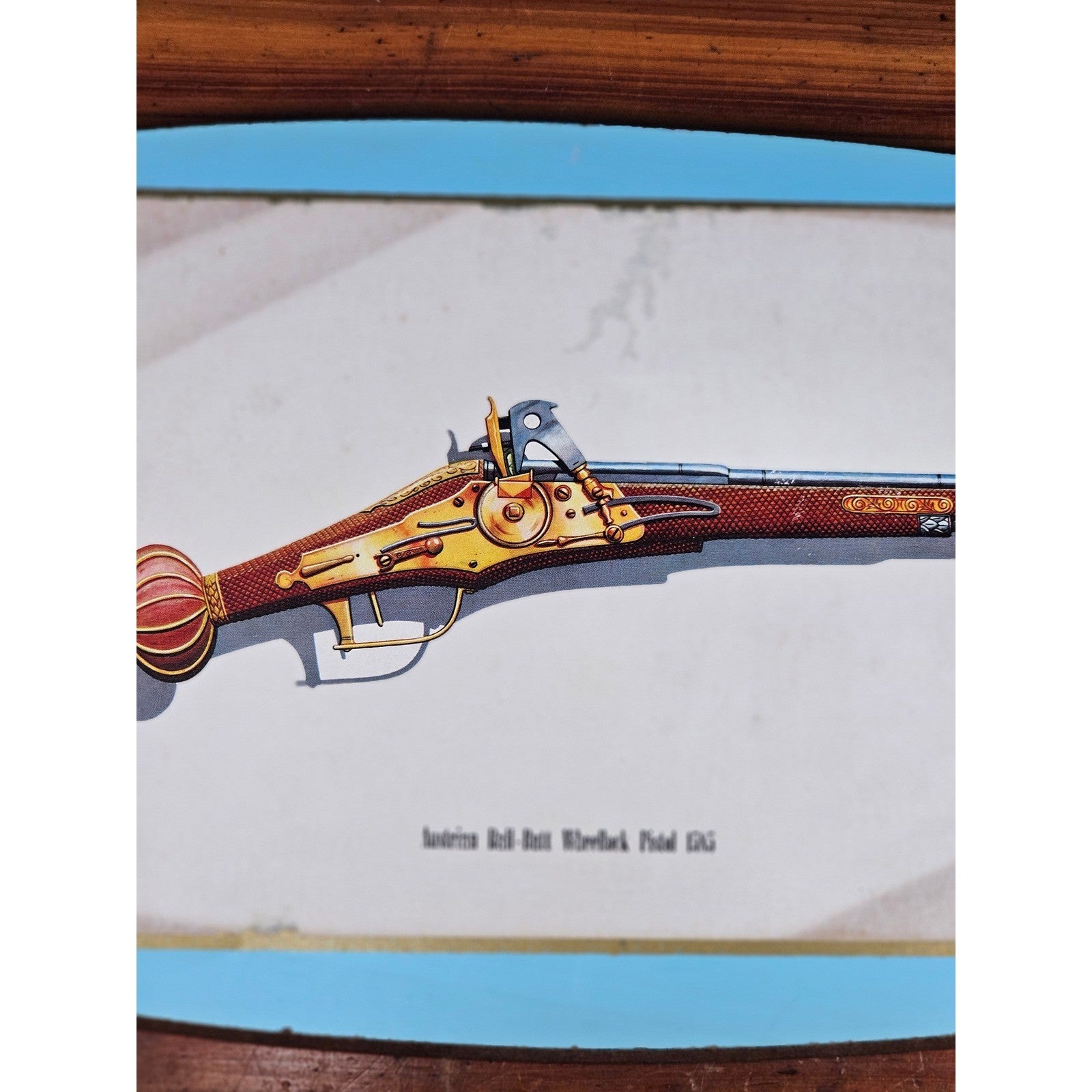 Vintage Firearms Illustration Wall Plaque – Austrian Wheellock Pistol 1655