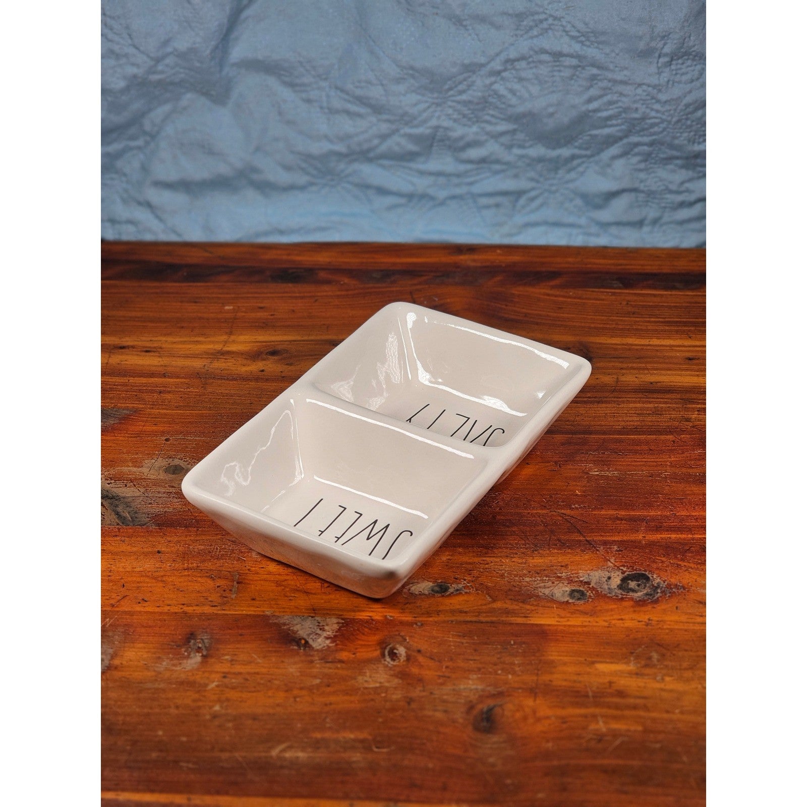 Rae Dunn SWEET SALTY Divided Serving Dish White Farmhouse Tray