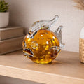 Vintage Amber Art Glass Fish Figurine 5" Hand Blown Bubble Glass