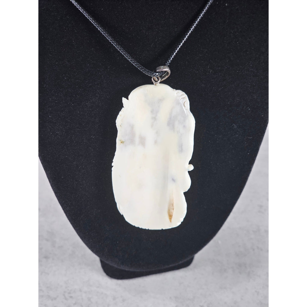 Vintage Carved Pendant Necklace Owl Elephant Red Accent