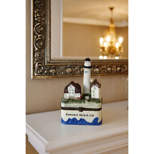 Fenwick Island Lighthouse Porcelain Trinket Box Coastal Nautical Decor