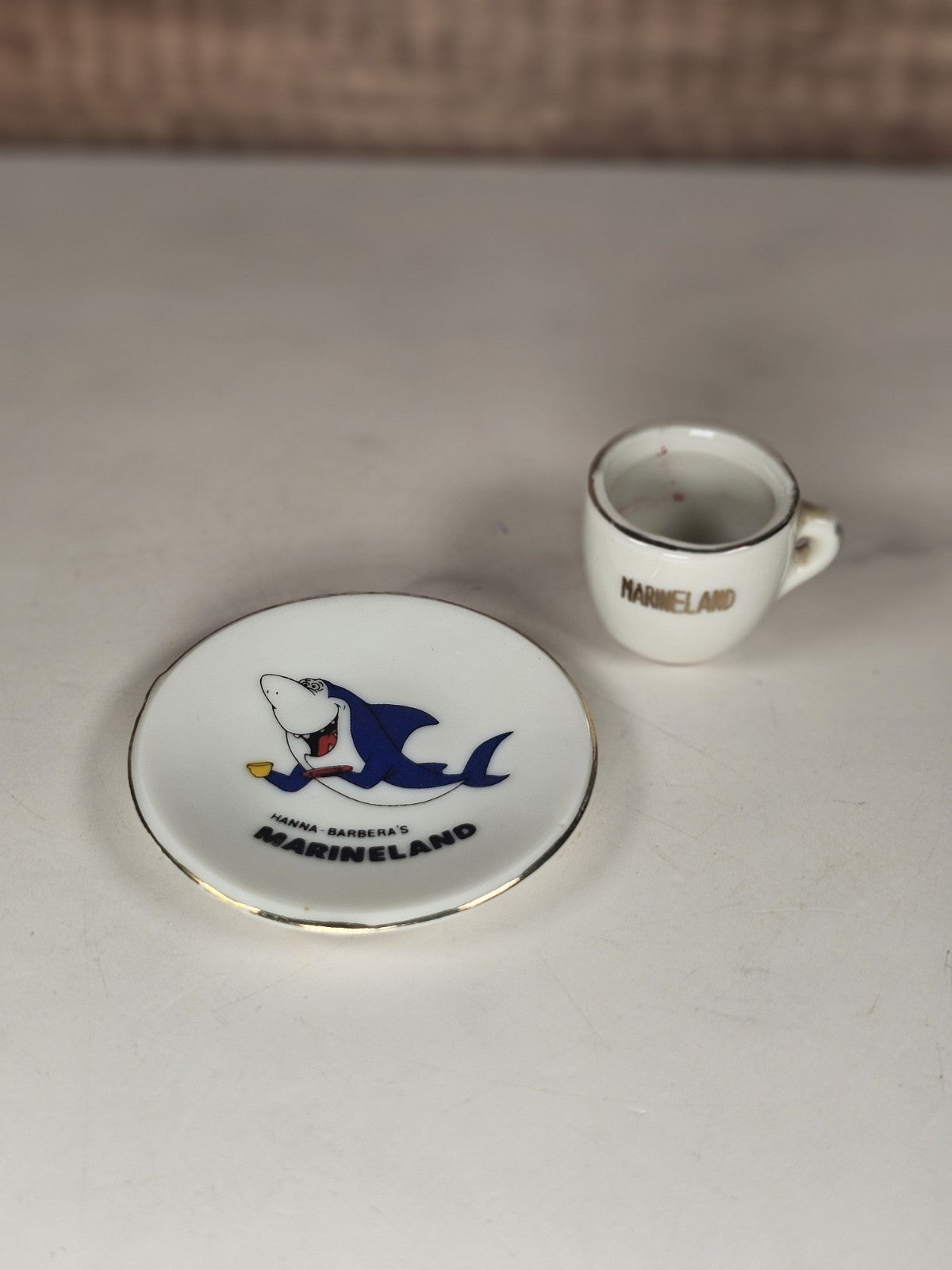 Vintage Hanna Barbera Marineland Mini Miniature Cup & Saucer Shark Set