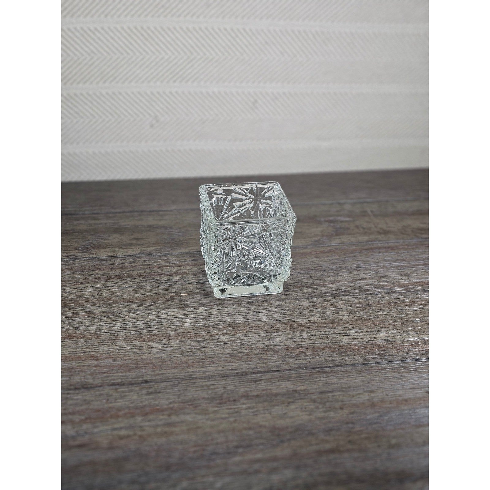 Vintage Avon Clear Pressed Glass Square Votive Candle Holder