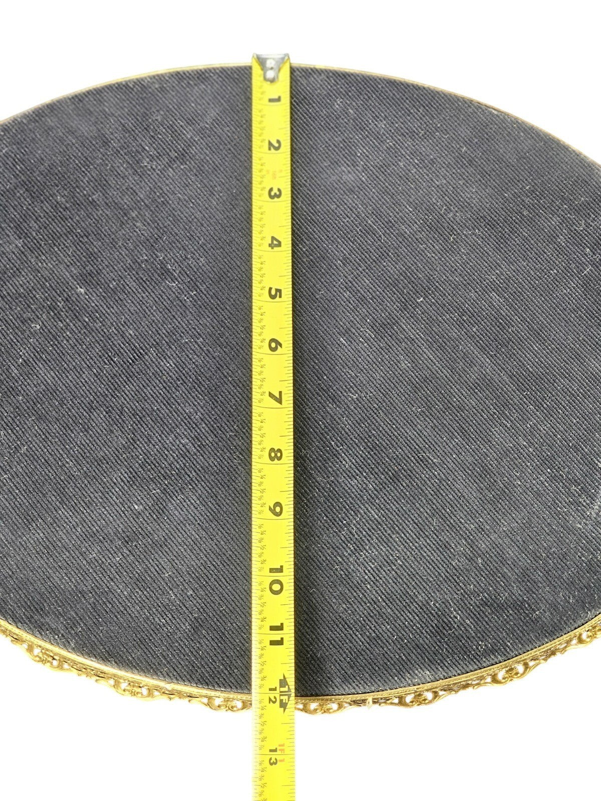 Vintage Oval Mirror Vanity Tray With Ornate Gold Filigree Design