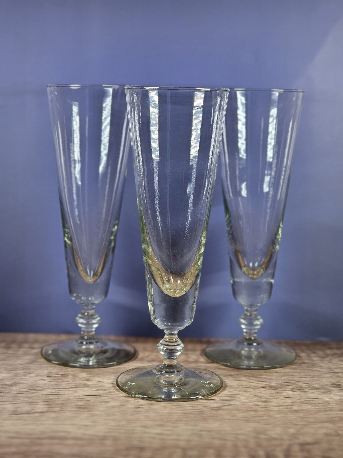 Set of 3 Vintage Clear Glass Pilsner Beer Pedestal Glasses