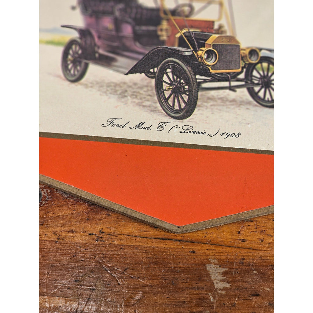 Vintage Ford Model T 1908 Print Mounted on Red Board, 11.5 x 8