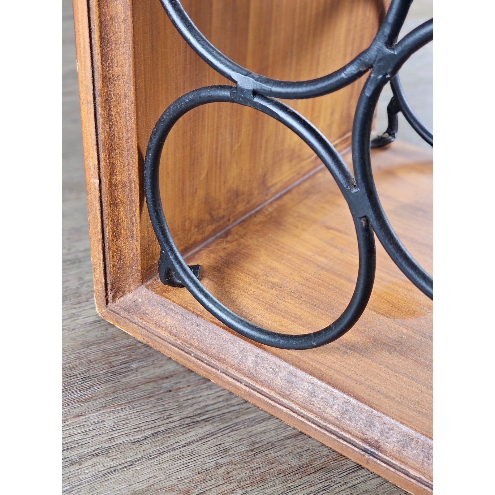 Vintage Wood & Metal Wine Bottle Holder | 3-Bottle Countertop Wine Rack