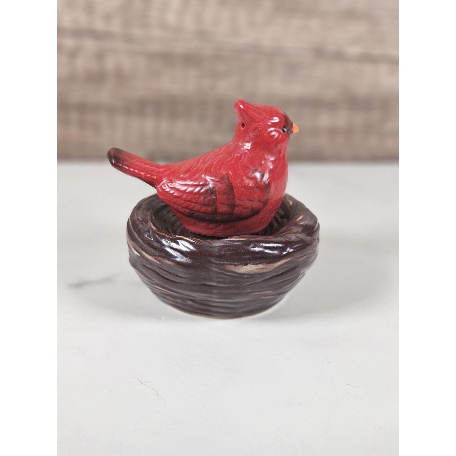 Cardinal Bird Salt Pepper Shakers Nest Set Ceramic Vintage