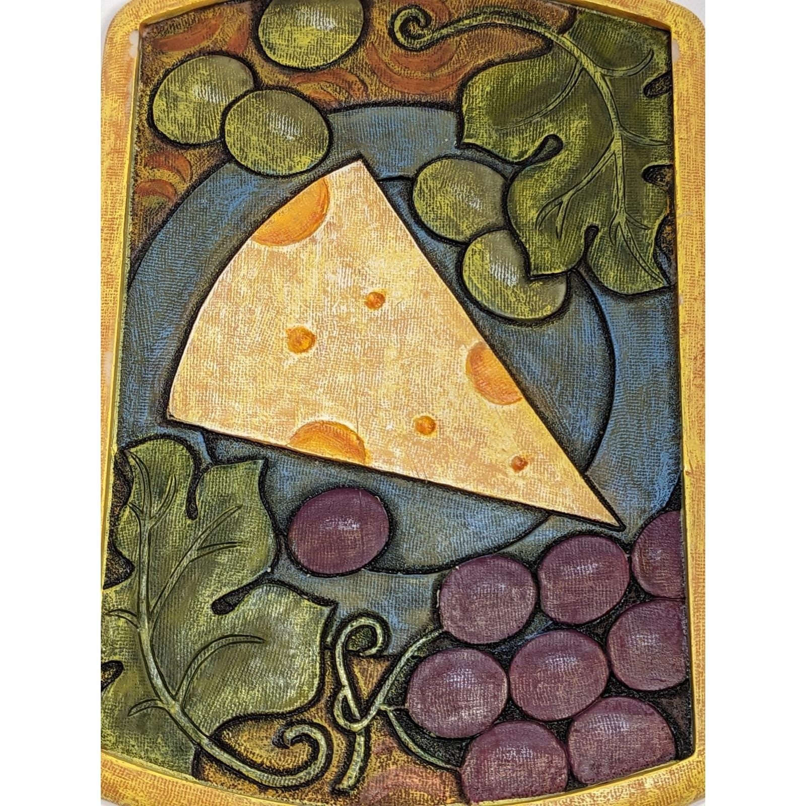 Joie de Vivre Resin Cheese Board & Serving Tray – Grapes, Cheese Motif – Vintage
