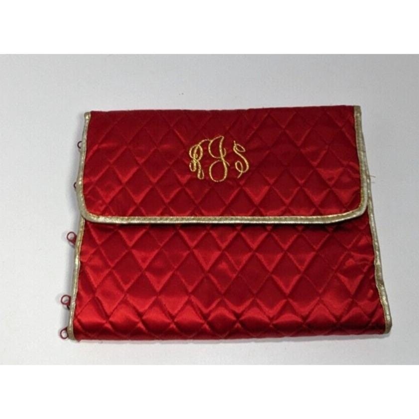 Embroidered "RJS" Red Quilted Makeup & Toiletry Bag Vintage Lillian Vernon
