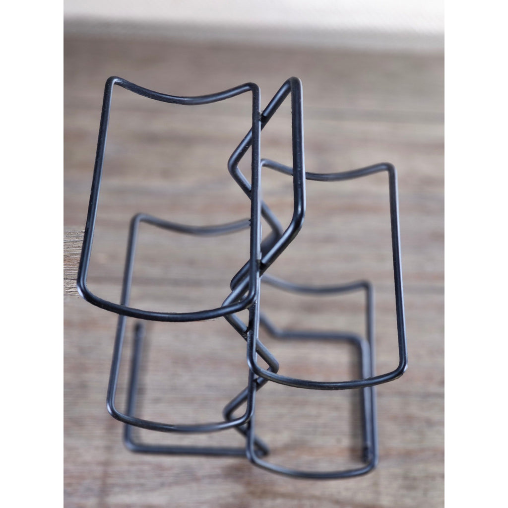 Modern Black Metal Wine Bottle Holder Tabletop Rack Holds 4 Bottles