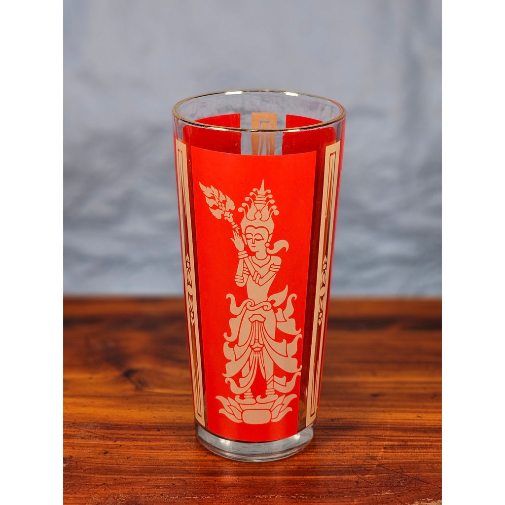Vintage Culver Thai Goddess Highball Glass | Red & 22K Gold Barware