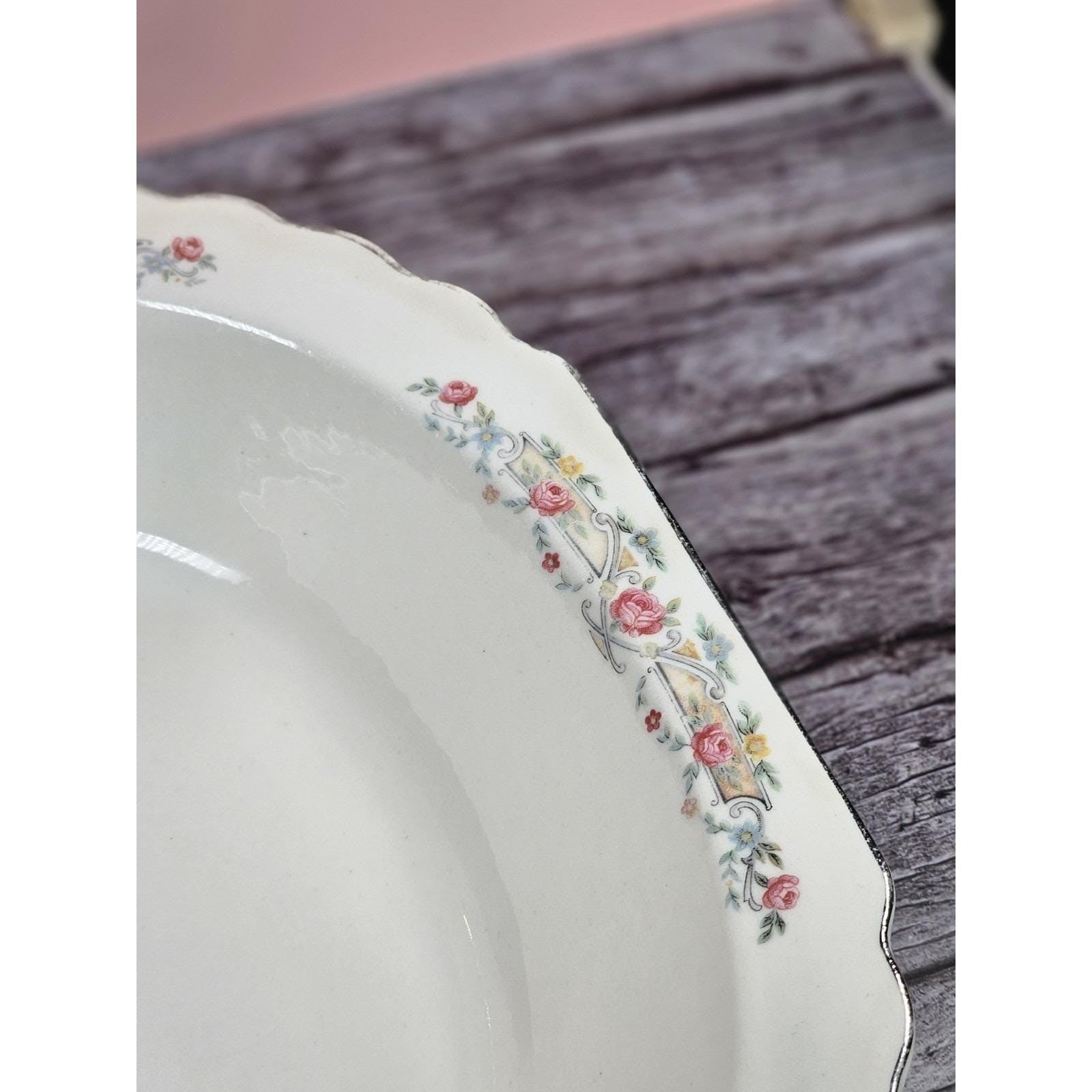 Vintage Lido Oval Serving Bowl W.S. George Floral Rim 9 1/4" x 7"